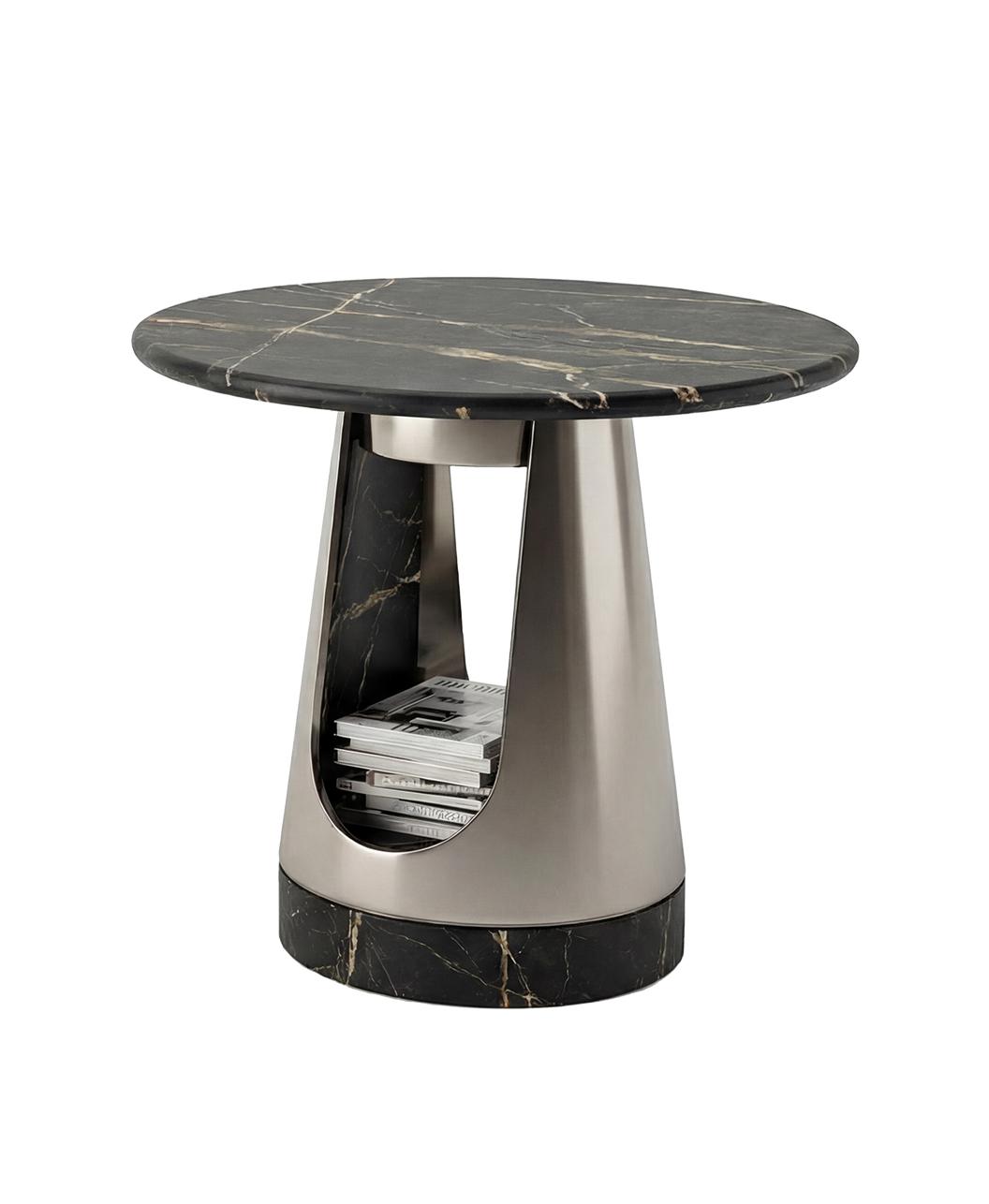 Table basse ronde Aura avec plateau en pierre foncée