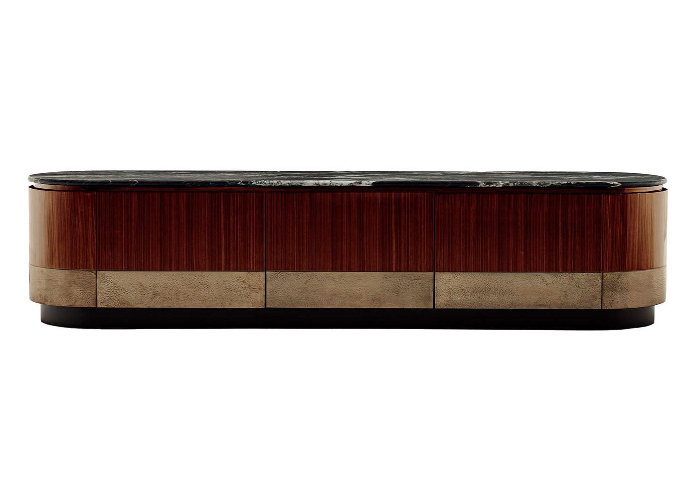 Buffet TV Alma en bois avec plateau en marbre