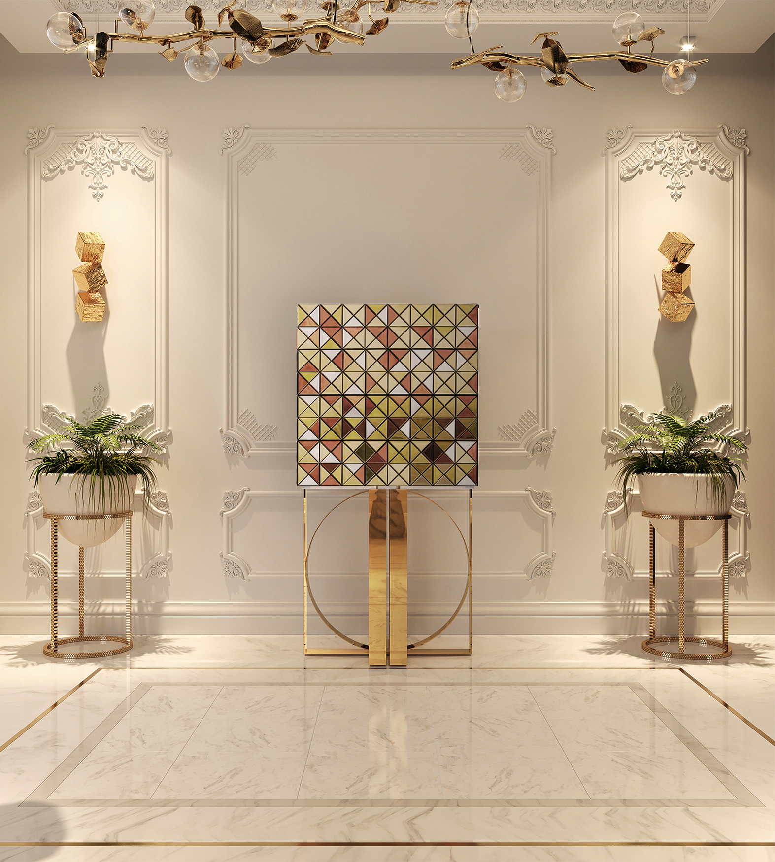 Armoire Accents Dorés Mosaic