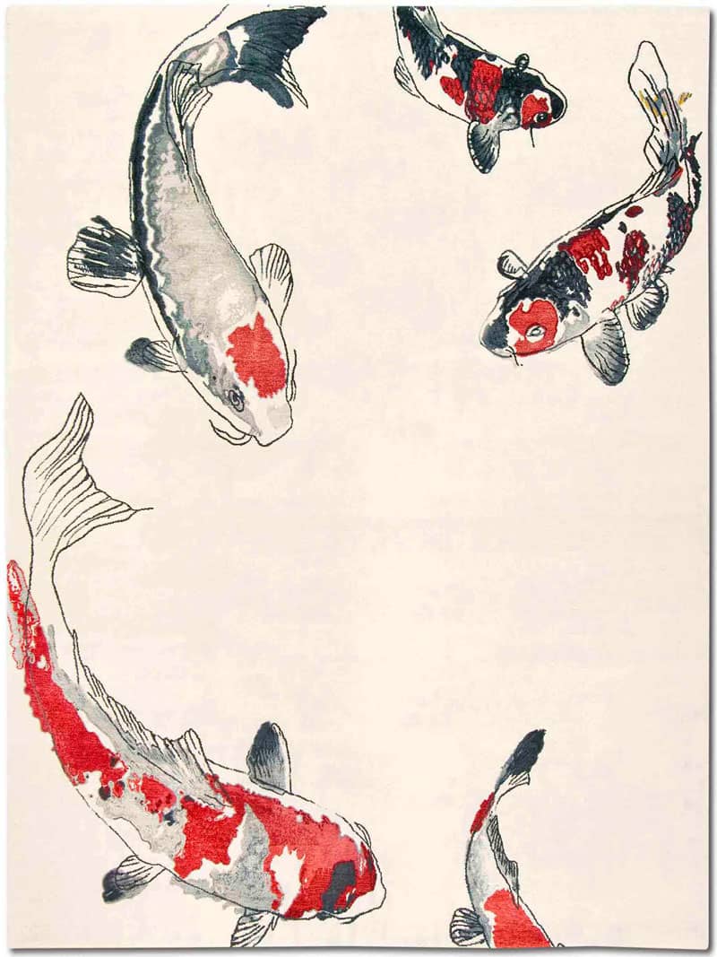 Tapis noué main de luxe Poisson Original sur Blanc