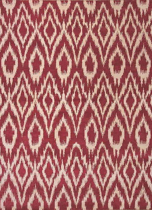 Tapis Rouge en Laine Ikat Noué à la Main