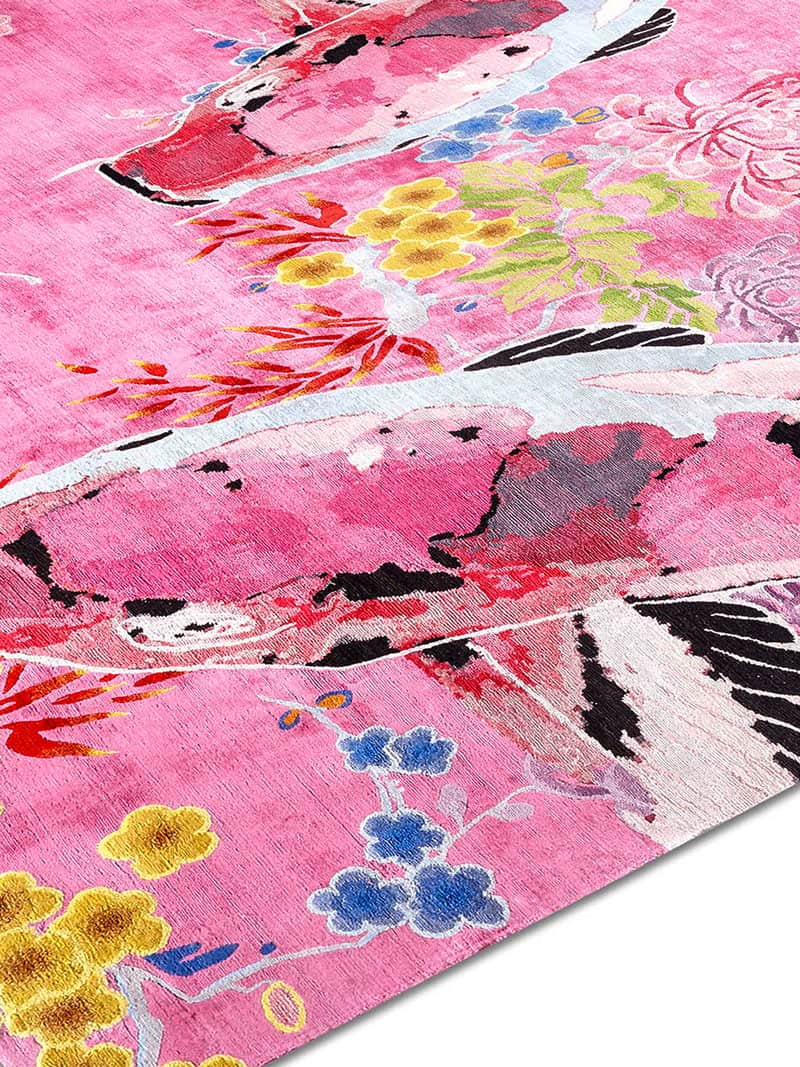 Tapis noué main de luxe Poisson Rose