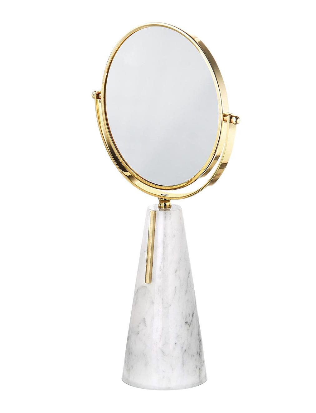 Miroir de Table en Marbre de Carrare et Laiton Doré à l'Or 24 Carats