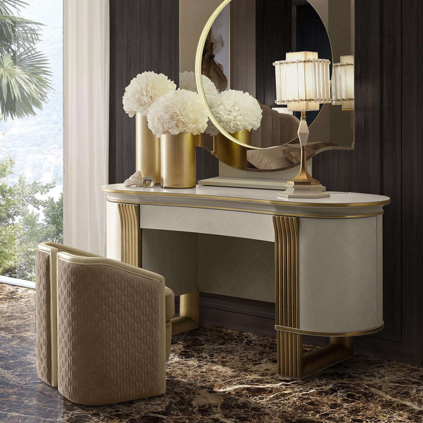 Coiffeuse Blanche / Or Oliver | Configuration: Avec miroir