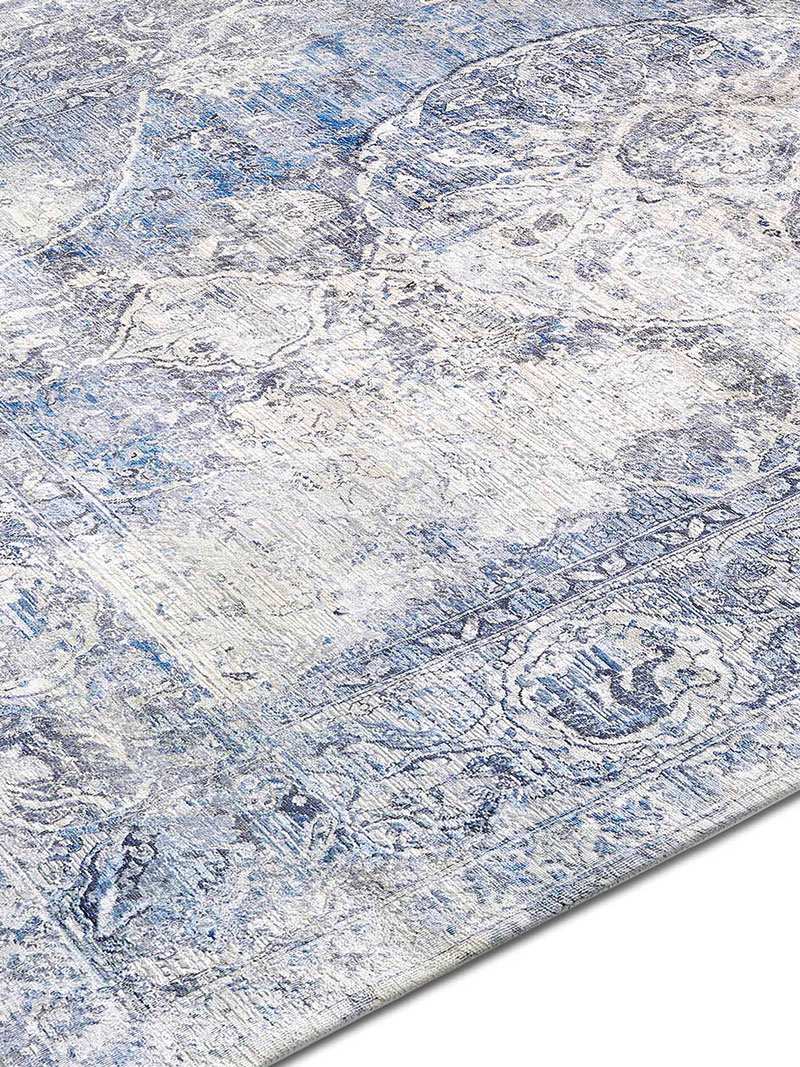Tapis noué main de luxe Bleu Argenté