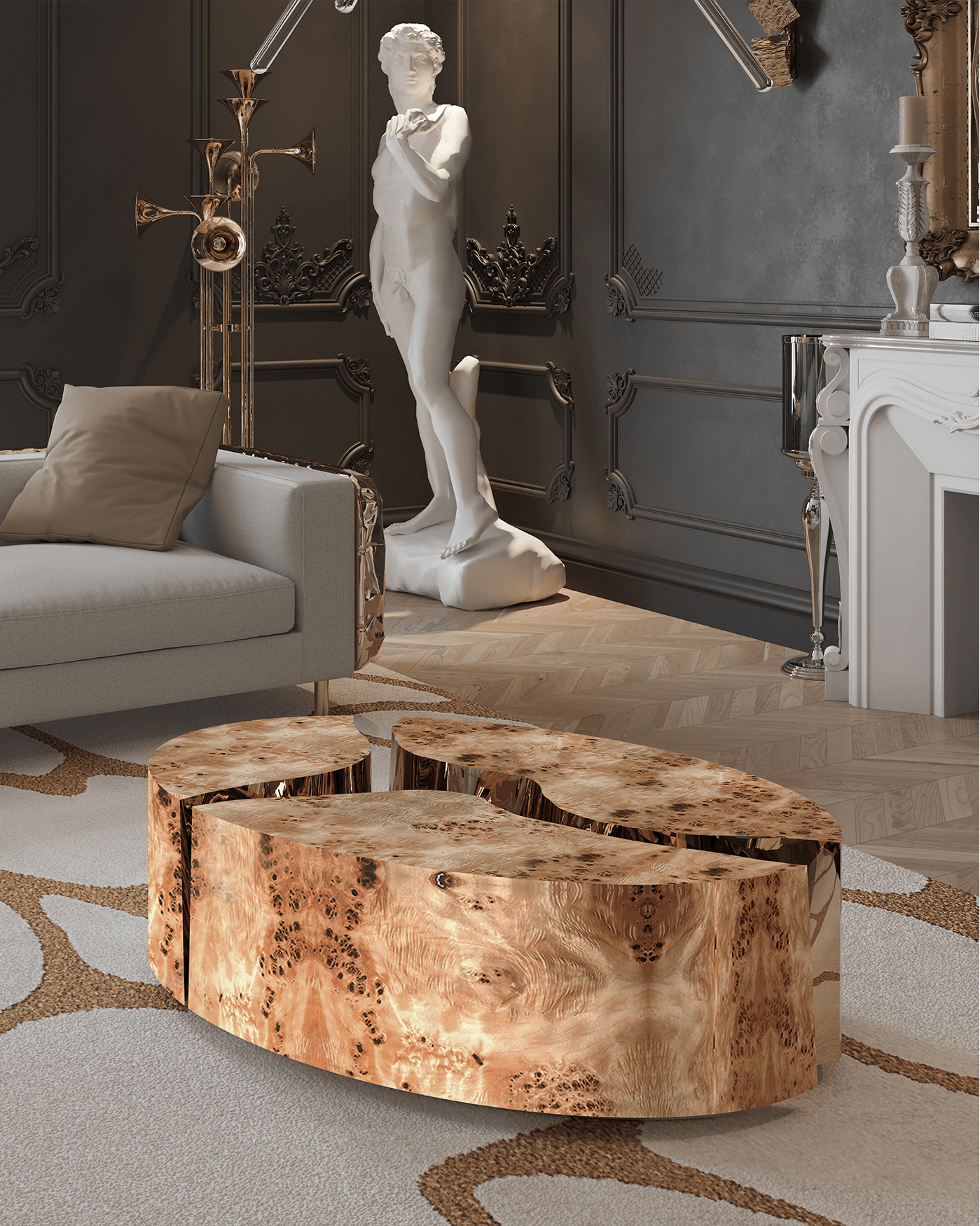 Table Basse Ovale Peuplier Fissure