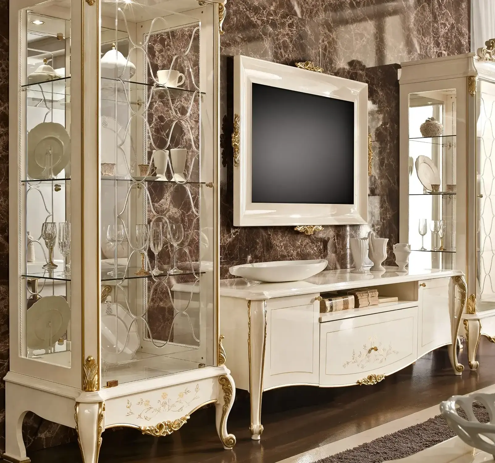 Meuble TV Italien Ivoire | Configuration: Avec cadre
