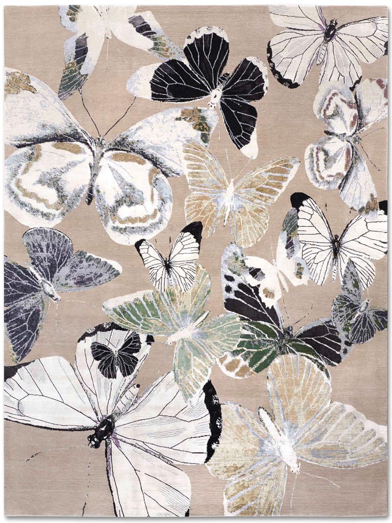 Tapis Papillon No. 07 Sauge/Beige sur Sable/Gris
