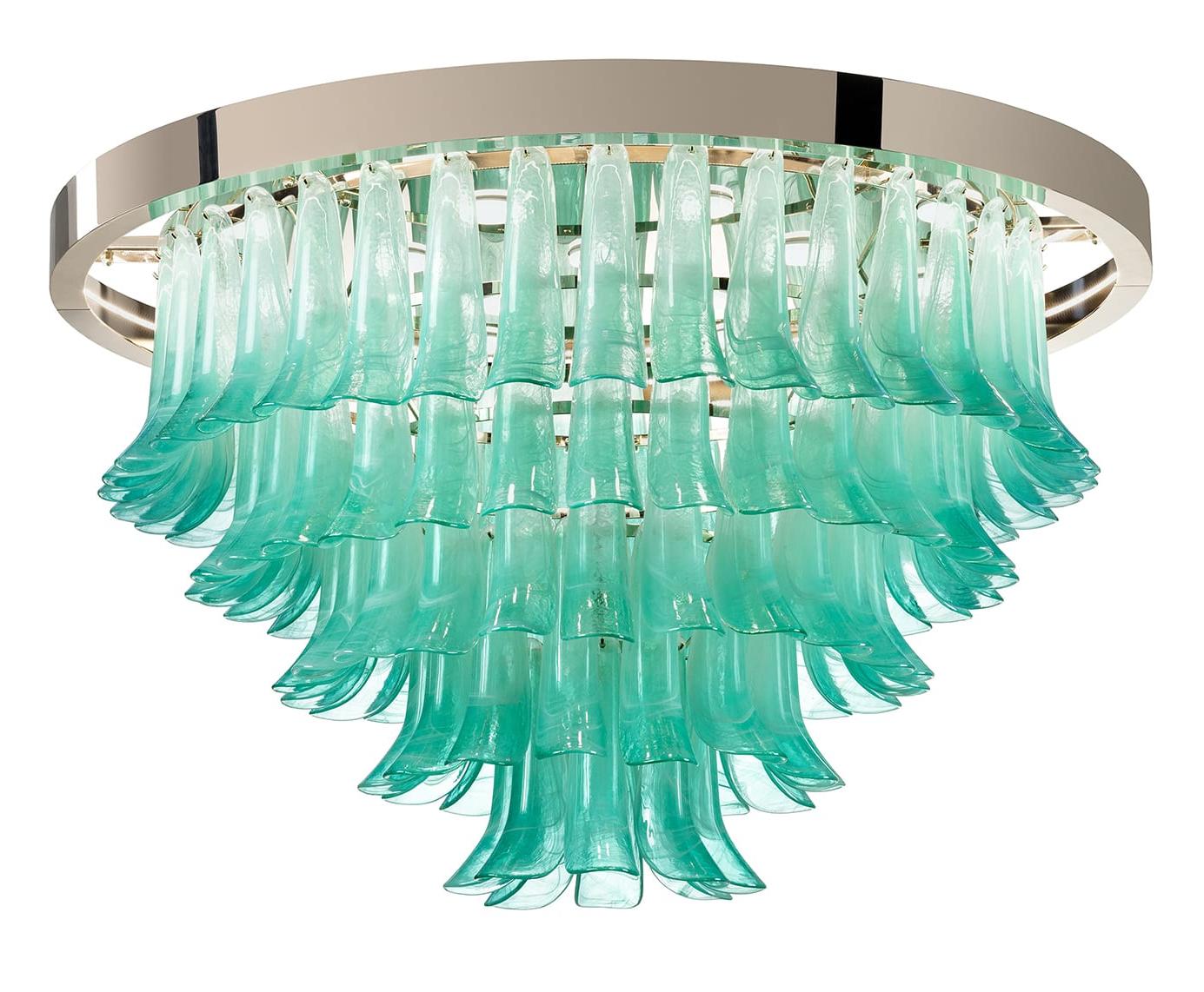 Lustre Feuilles en Verre Vert