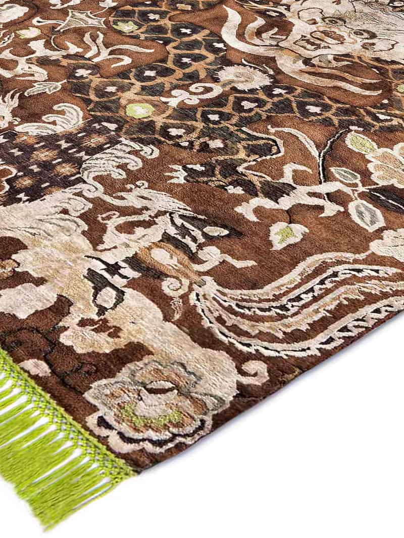 Tapis noué main Dragon Vert / Beige