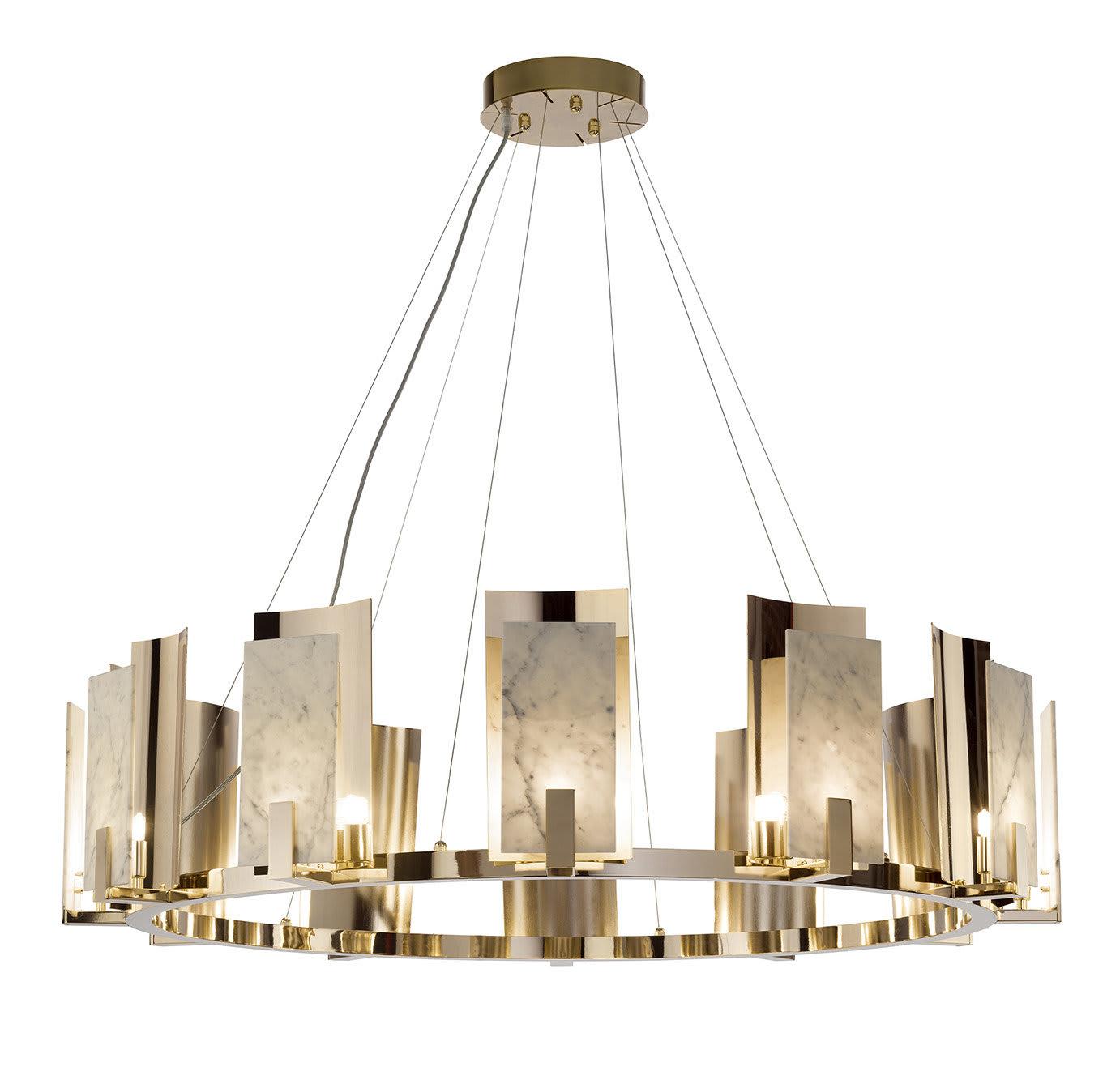 Lustre Rond en Marbre de Carrare Finition Or
