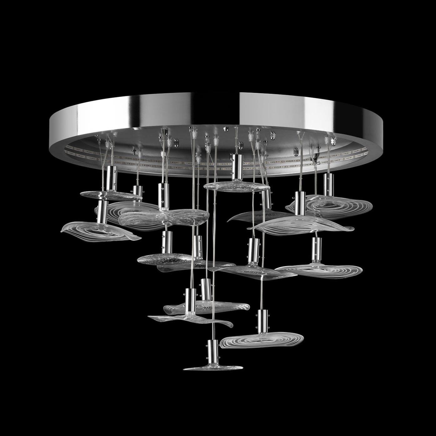 Lustre Rond Chromé avec Verre de Murano