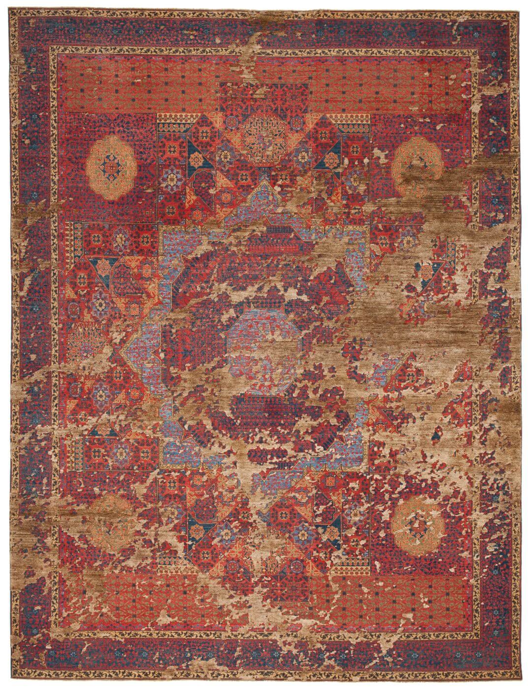 Tapis Mamluk Columbus Ciel Rouge Marron Soie