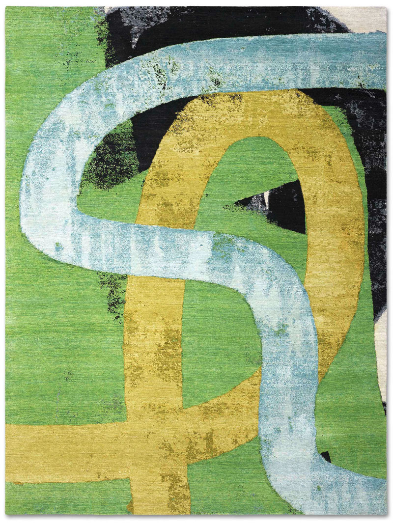 Tapis tissé main Original Vert / Jaune