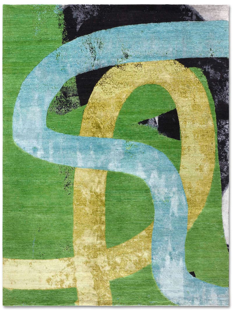 Tapis tissé main Original Vert / Jaune