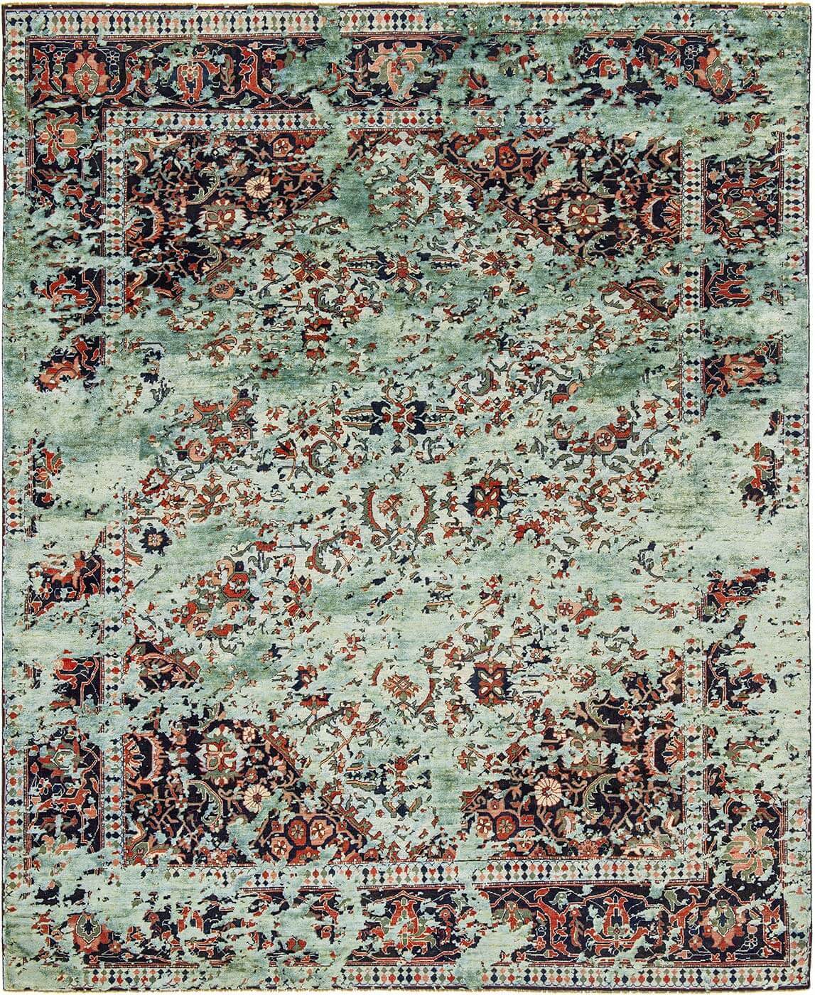 Tapis Serapi Queensbury Double Ciel Bleu Clair Bleu Gris Soie