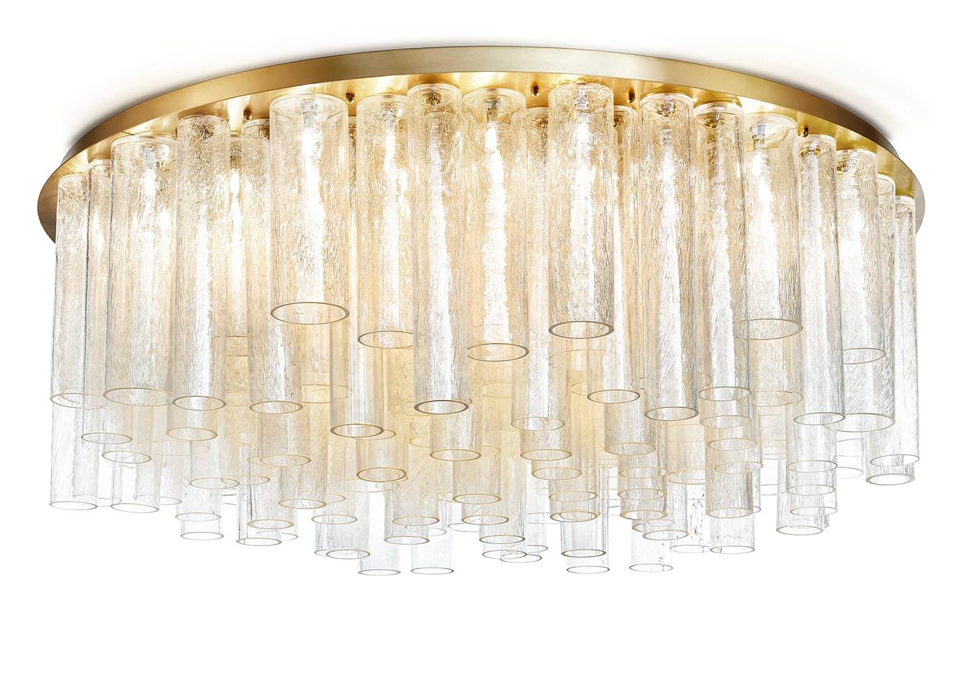 Lustre Cylindrique en Verre de Murano Doré
