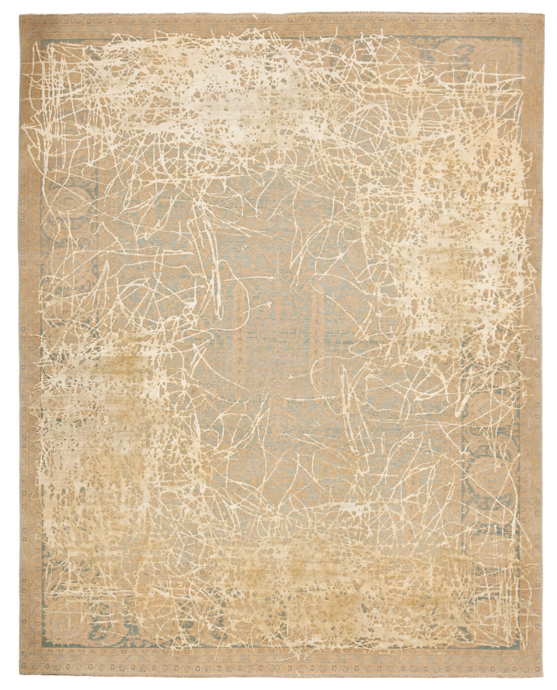 Tapis Tabriz Wooster Enjoy Bleu Ciel Gris Argent Soie | Taille: 200 x 300 cm