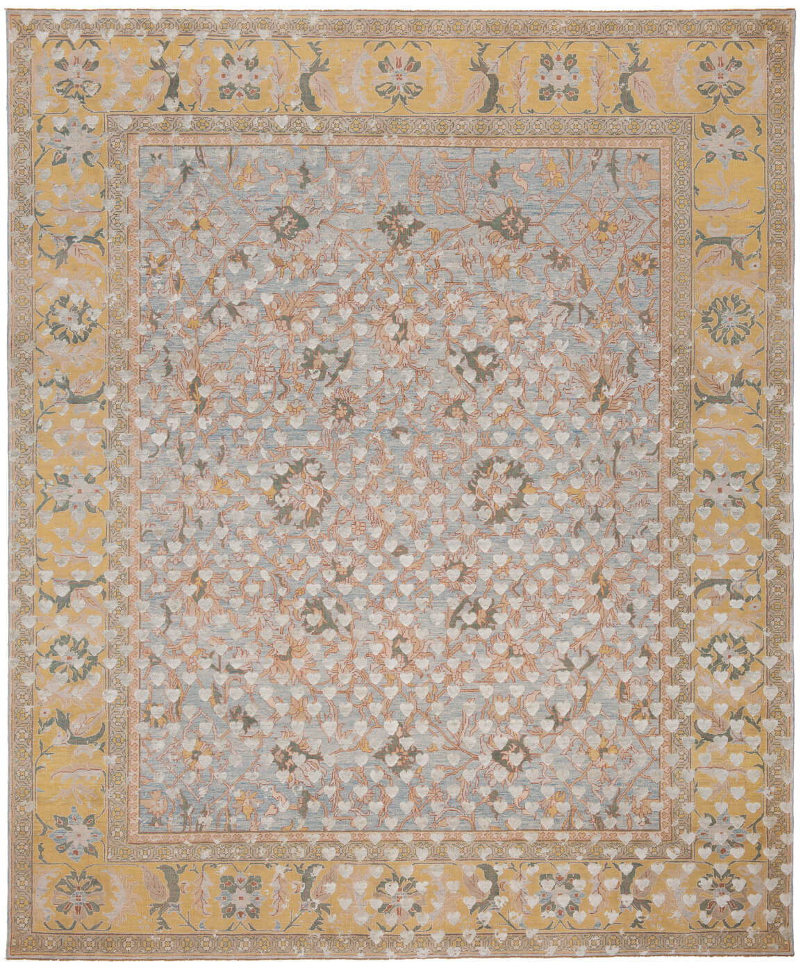Tapis Ziegler Prince Cœur Brisé Bleu Gris Soie
