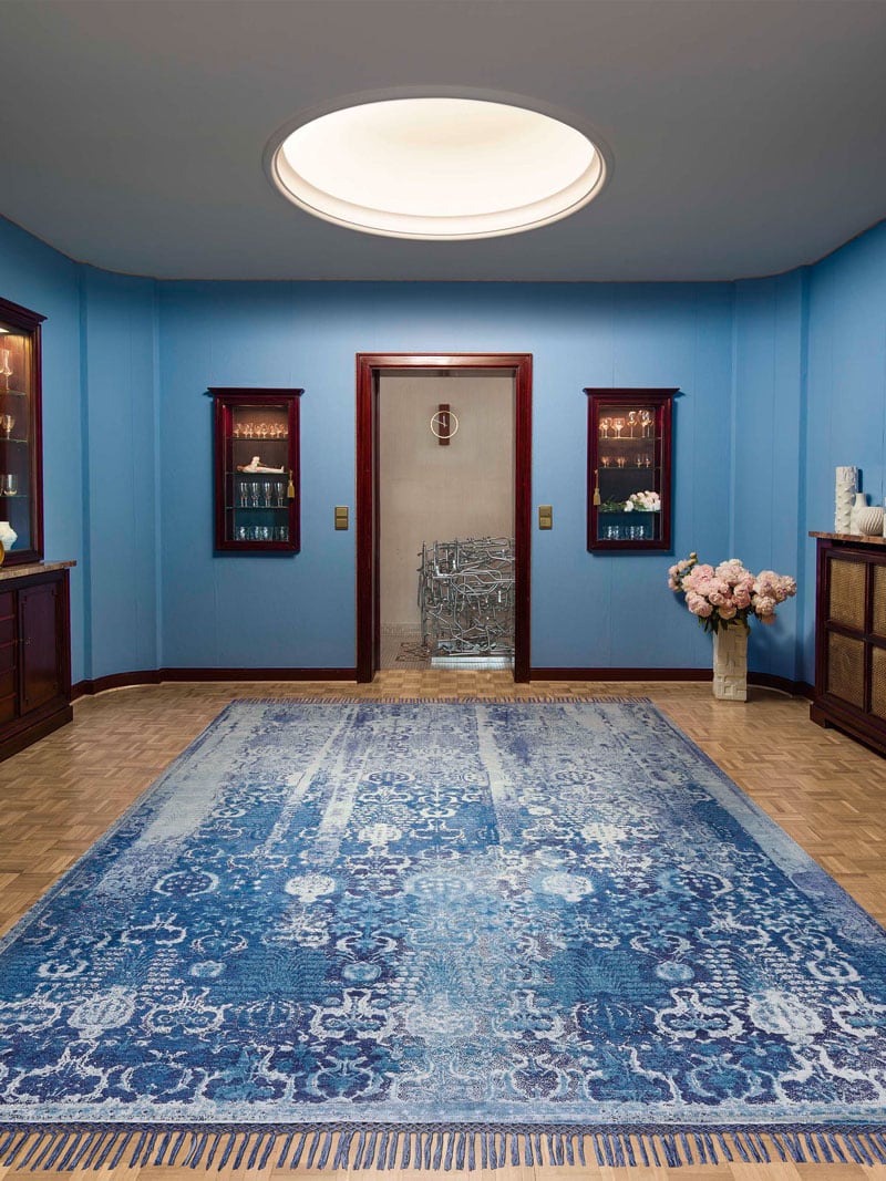 Tapis noué main Woods Bleu