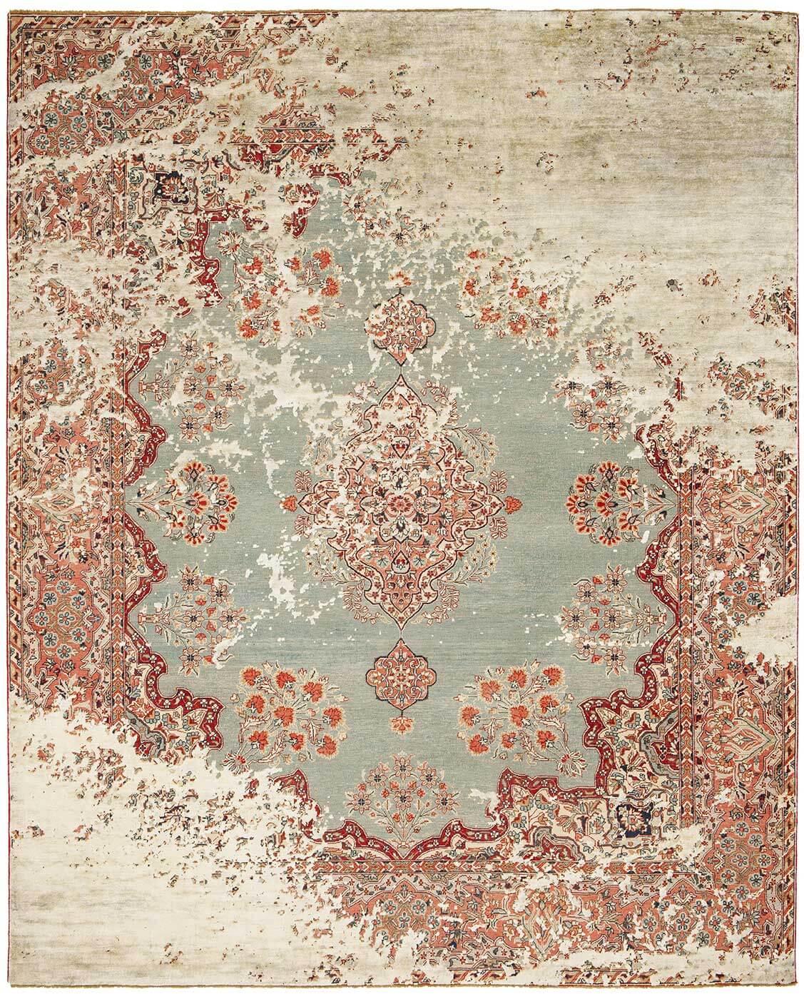 Tapis Kirman Robson Raved Bleu Gris Argent Soie