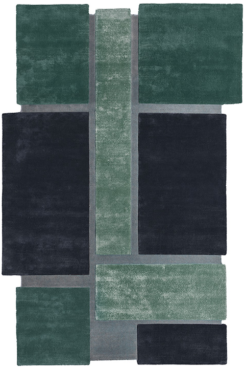 Tapis Art Déco Designer Vert / Bleu