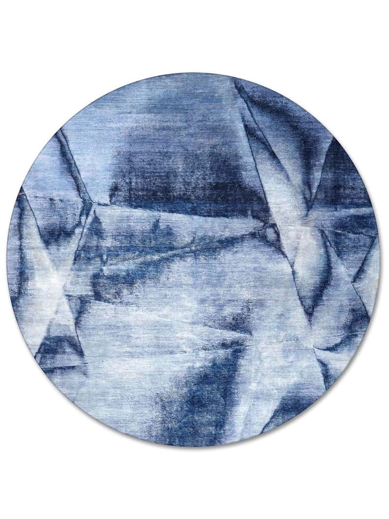 Tapis rond noué main Bleu Marine