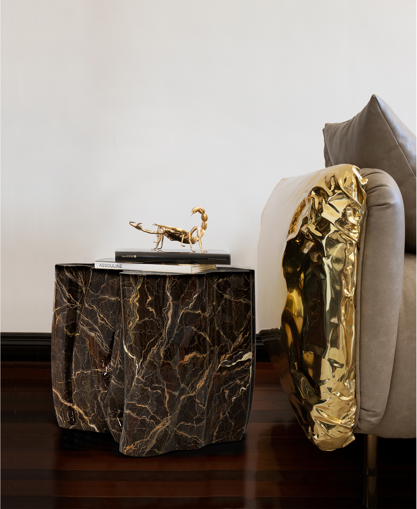 Table d'Appoint Imitation Marbre Brun Monochrome
