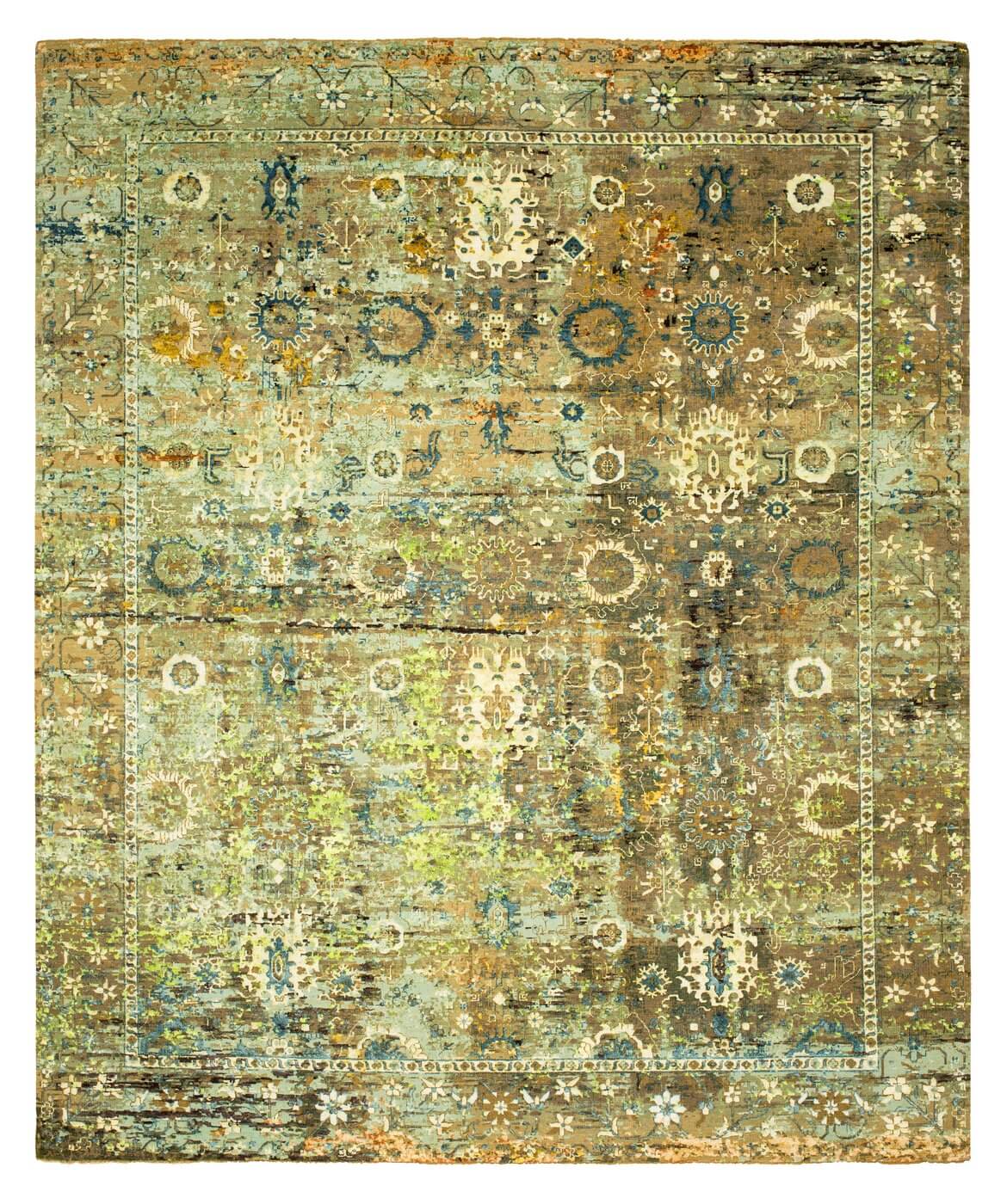 Tapis Bidjar Paddington Artwork 18 Vert Vert Bleu Sarcelle Soie