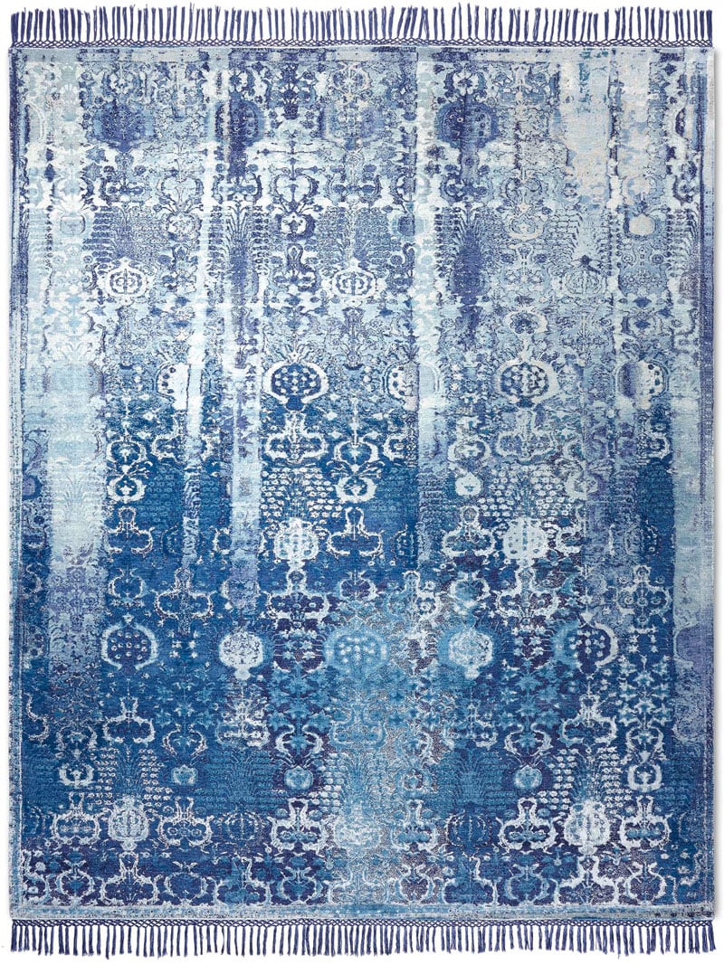 Tapis noué main Woods Bleu