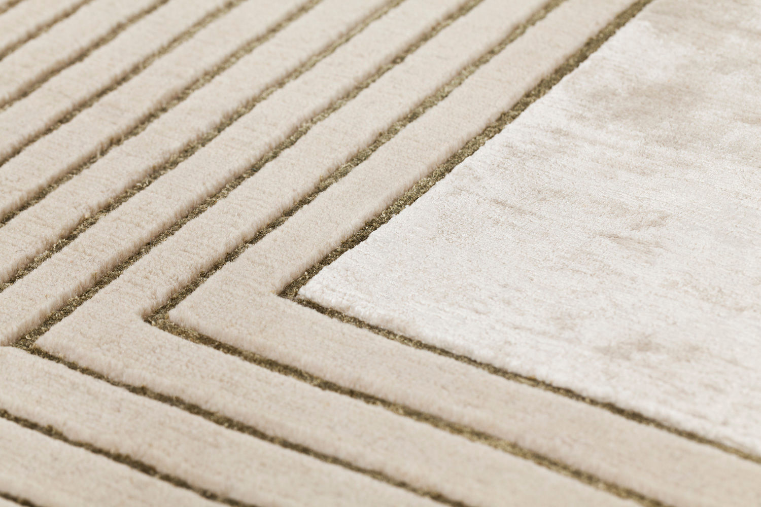 Tapis à Cadre Beige en Laine & Viscose