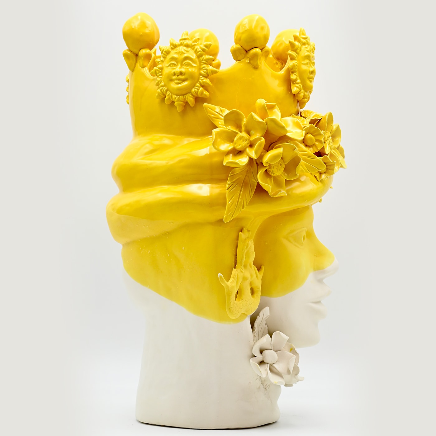 Sculpture Tête De Maure Or Et Blanc Artisanale