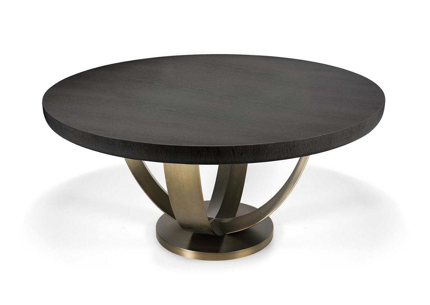Table Ronde avec Plateau Brillant et Piètement en Bronze