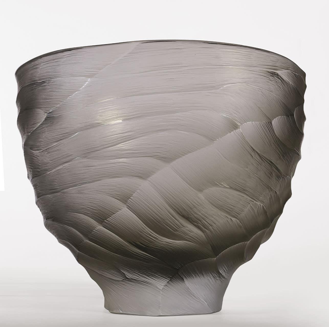 Grand vase forme coupe en verre de Murano gris