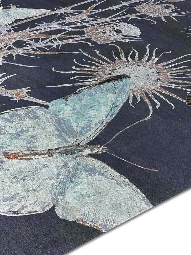 Tapis Papillon No. 04 Menthe/Beige sur Bleu Aube