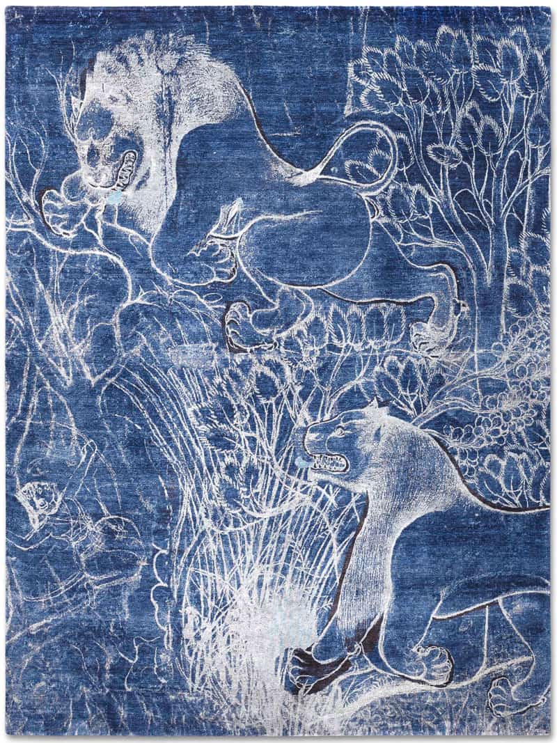 Tapis tissé main Deux Lions Bleu Marine