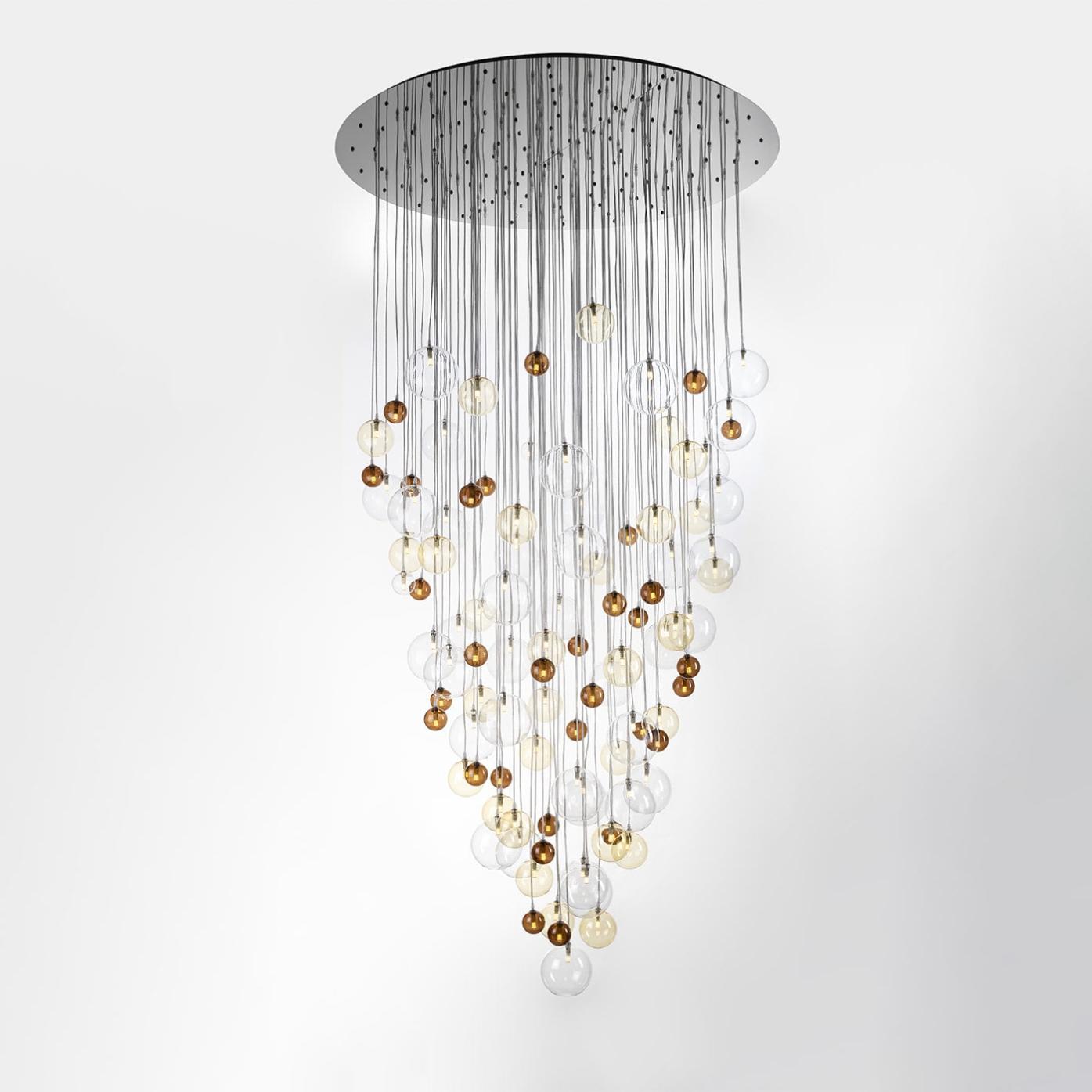 Lustre Cascade Contemporain avec Sphères en Verre Multicolore