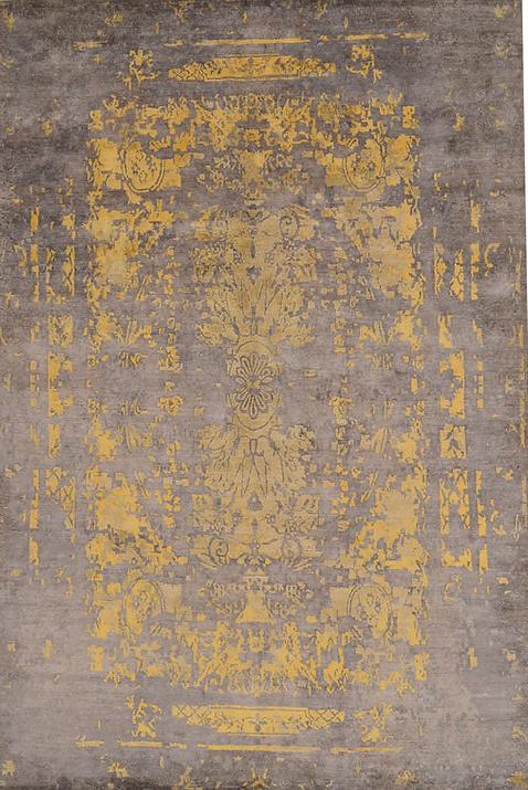 Tapis Jaune Noué à la Main en Soie de Bambou