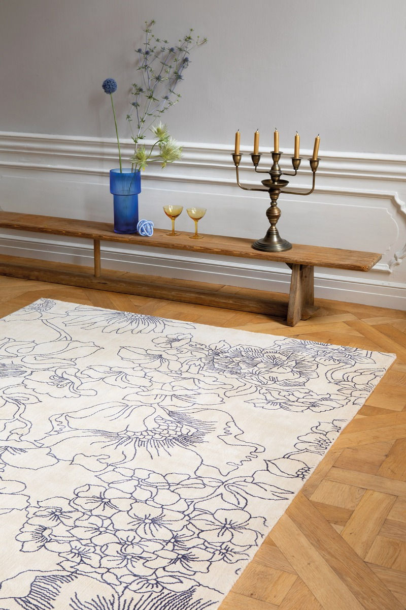Tapis Linear Floral Bleu