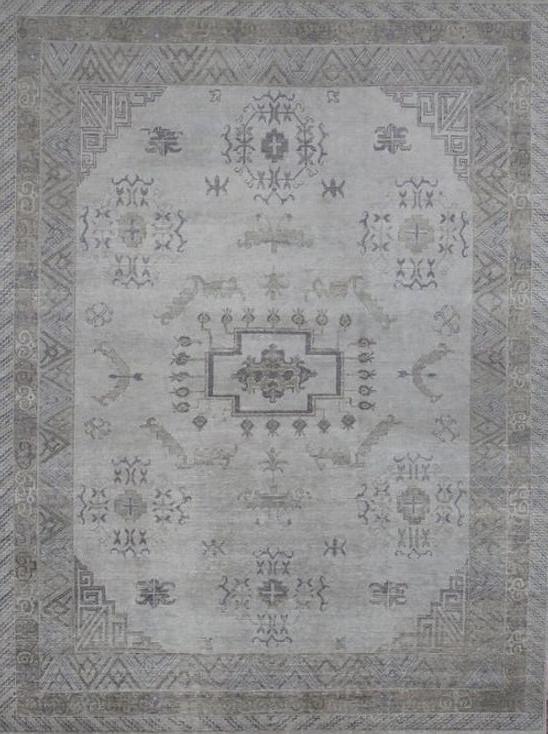 Tapis Gris en Laine Khotan Noué à la Main