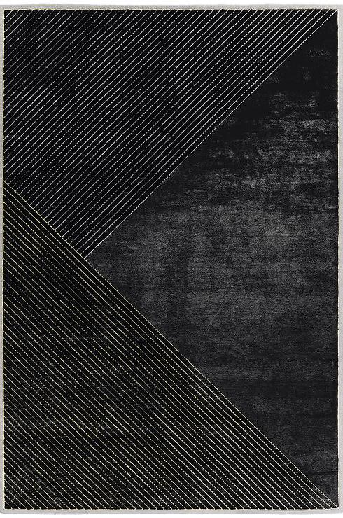 Tapis Rayé Noir en Laine & Viscose
