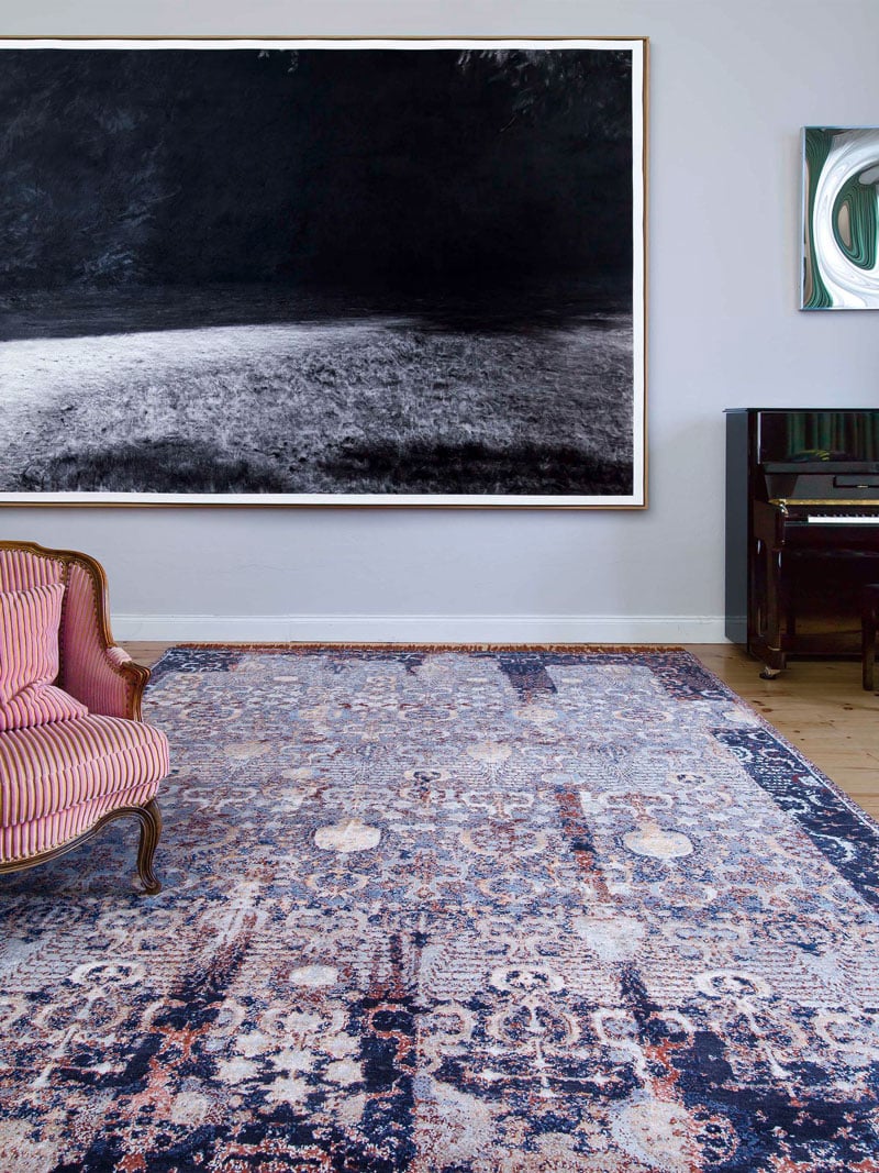 Tapis Bloc No. 03 Rouille Cuivrée sur Bleu Minuit