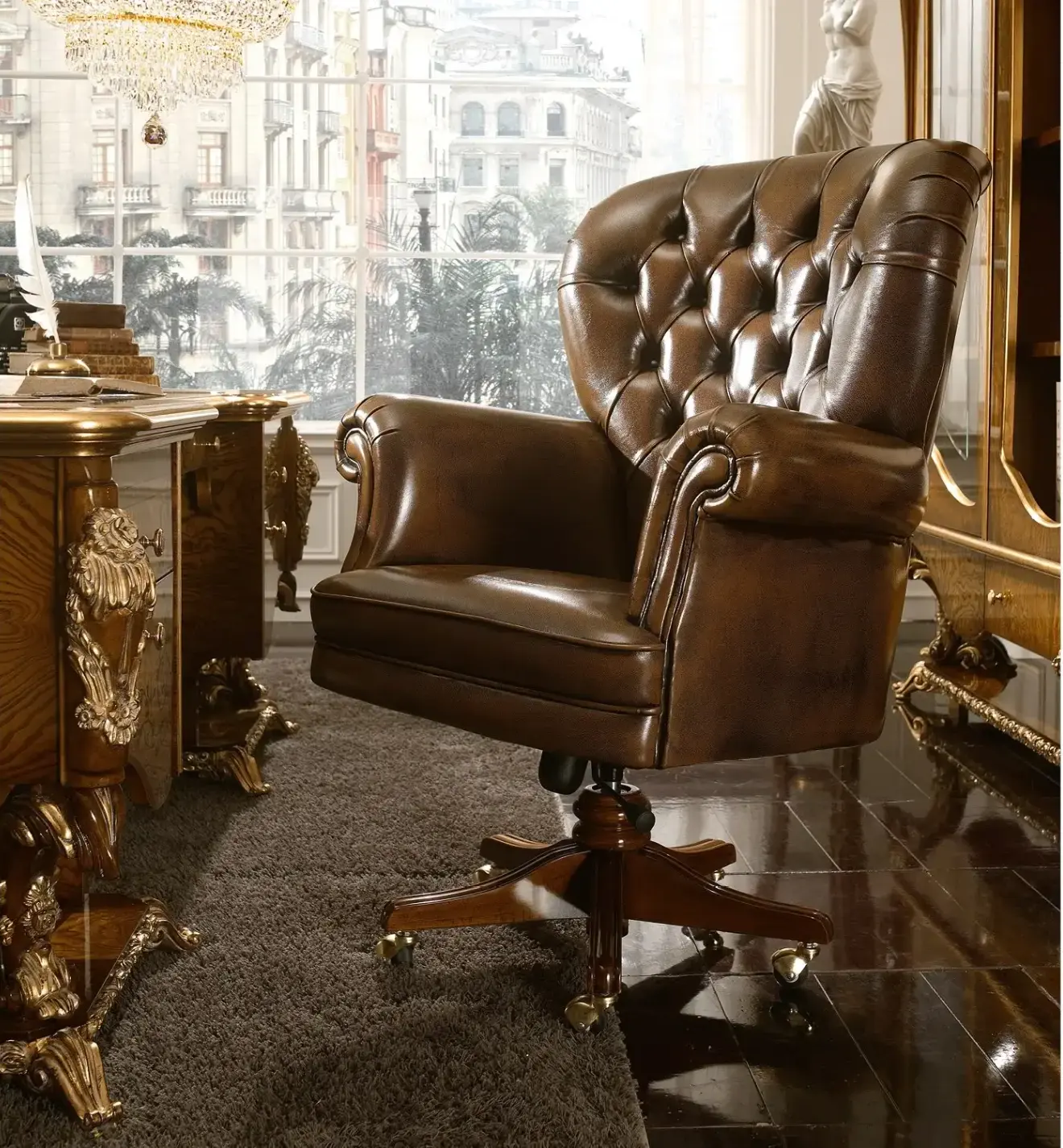 Fauteuil En Cuir Dolcevita avec Base Pivotante à 5 Branches