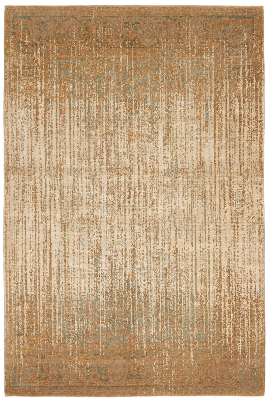Tapis Tabriz Wooster Double Vendetta Bleu Clair Camel Doré Soie | Taille: 300 x 400 cm