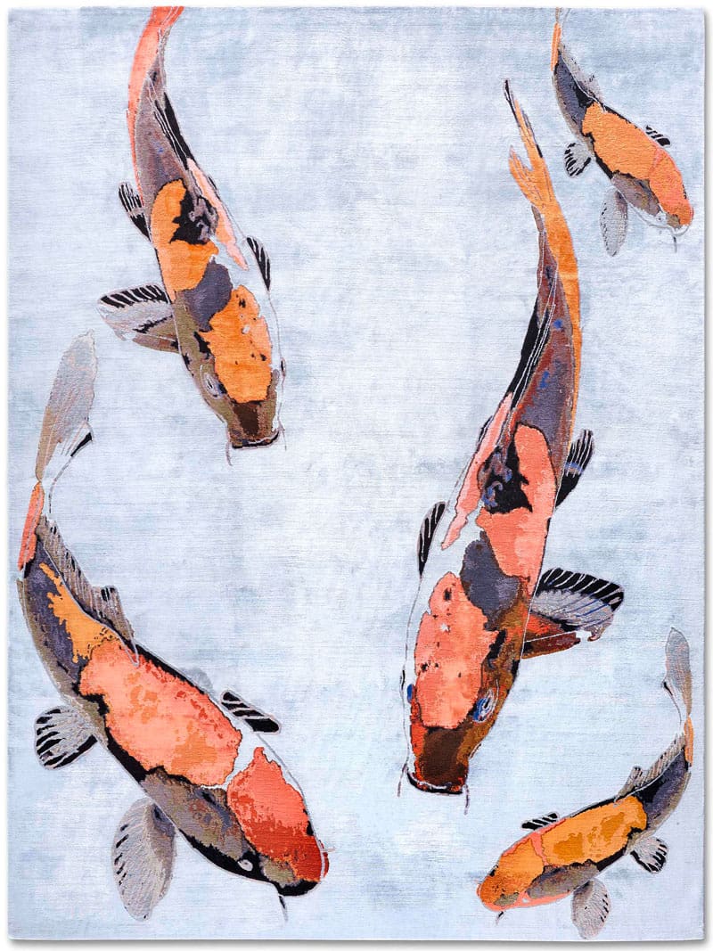 Tapis noué main de luxe Poisson Orange