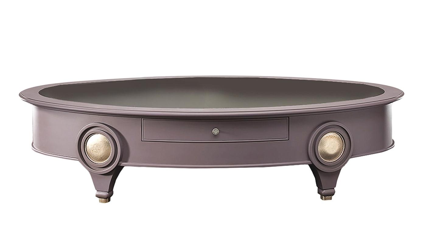 Table basse ovale avec plateau en miroir fumé