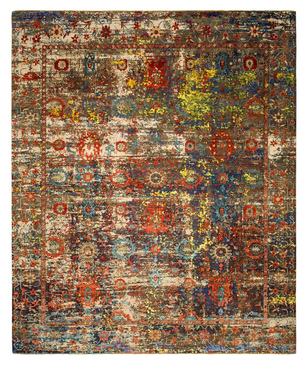 Tapis Bidjar Paddington Artwork 18 Gris Argenté Orange Soie | Taille: 300 x 400 cm