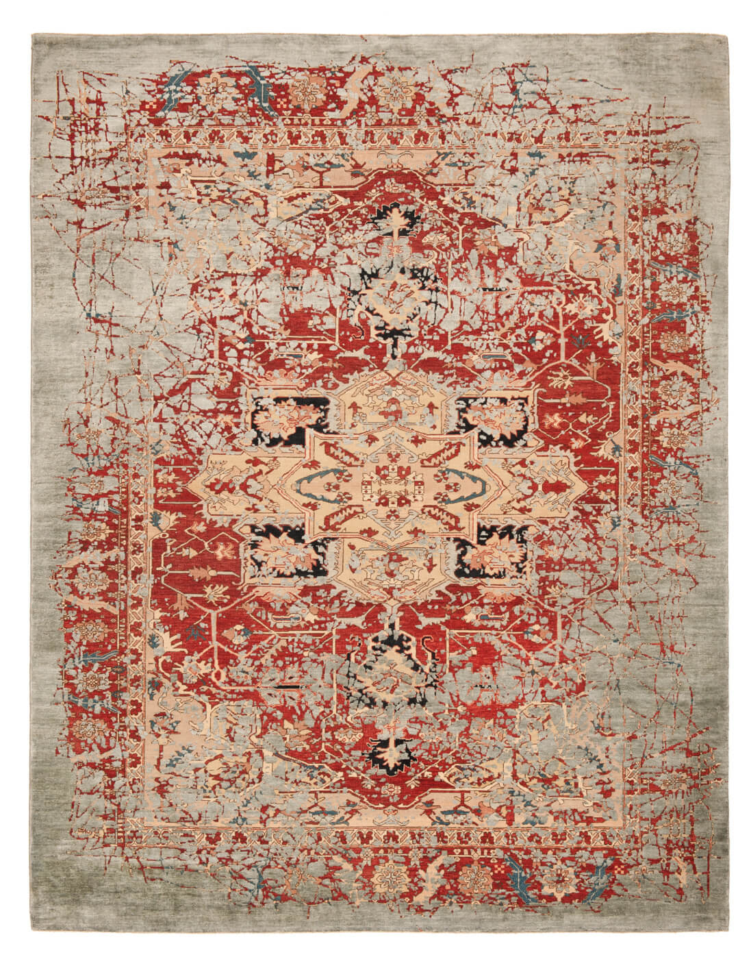 Tapis Serapi Victoria Plaisir Rouge Gris Soie