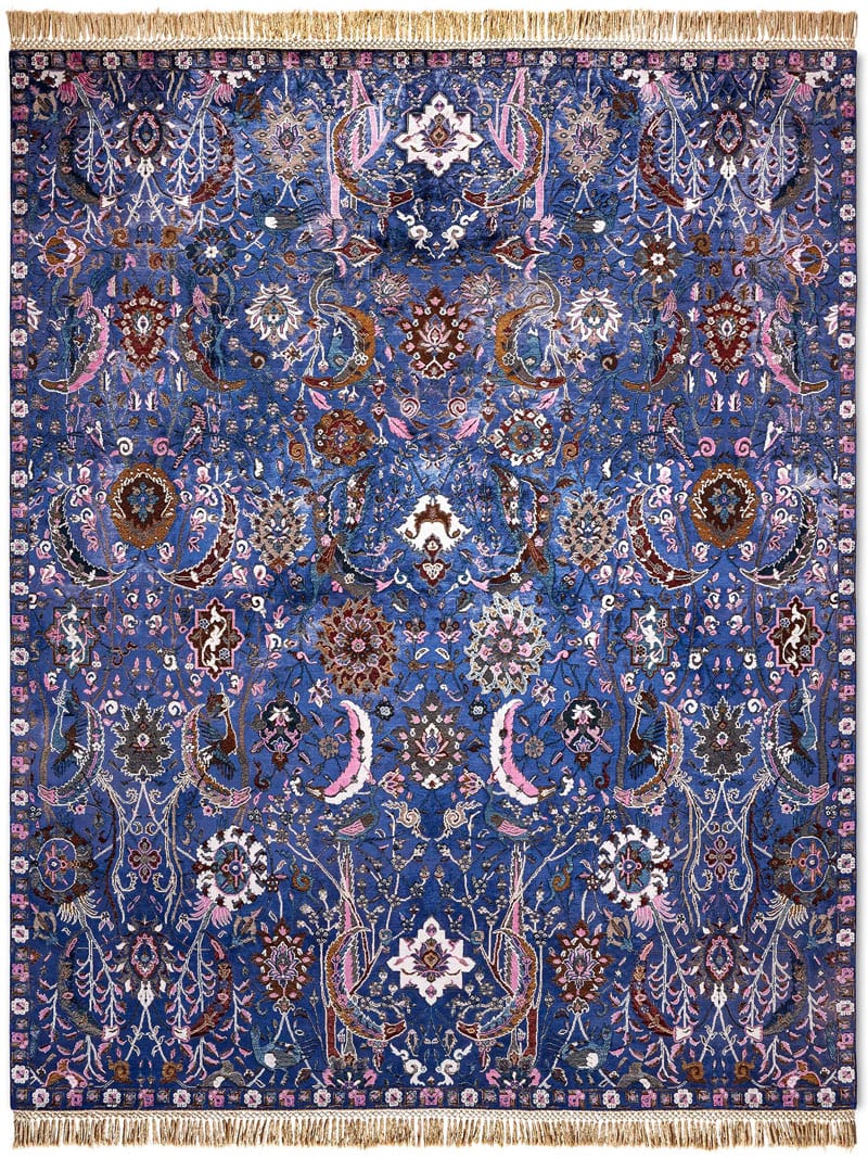 Tapis de luxe fait main Kerman Bleu