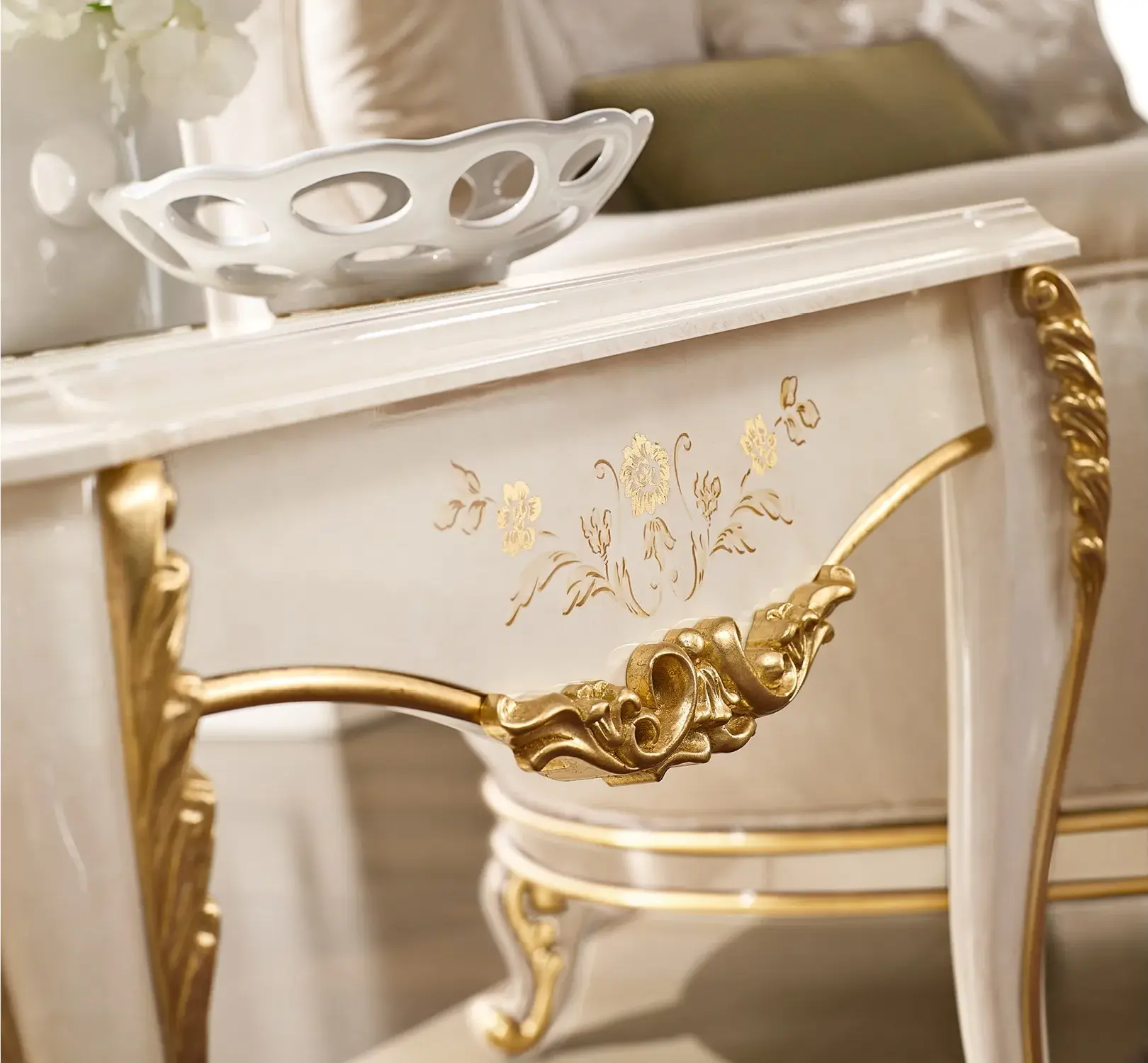 Table d'Appoint Italienne Ivoire / Or